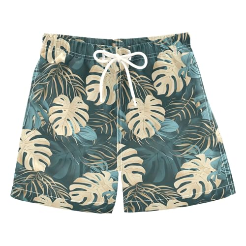 Boys Swim Trunks Quick Dry UPF 50+ Beach Board Shorts Kids Bathing Suits Swimsuit 2T Green Yellow Leaves