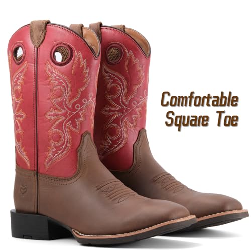 Image of SUREWAY Western Boots For Men - Mens Square Toe Cowboy Boot, Oil /Slip Resistant, Durable Fashionable Classic Pull on 10 Inch Mid-Calf Wellington Boots