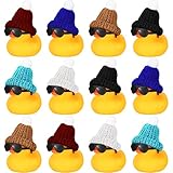 12 Pcs Mini Rubber Ducks with 12 Sunglasses/ Glasses and Hats/ Necklace, Halloween Christmas Rubber...