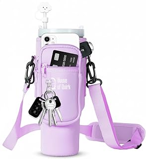 House of Quirk Water Bottle Carrier Bag with Phone Pocket for Stanley 40/30 oz Tumbler Neoprene Water Bottle Holder Pouch ...