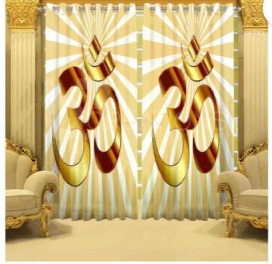 Image of UNITMALL Digital Printed God Curtains 1 Piece | Home Mandir Pooja Room Decor Bhgwan Long Door Curtain 9ft | Polyester Eyelet Drapes & Panels (4x9 Feet, Om Brown Color)