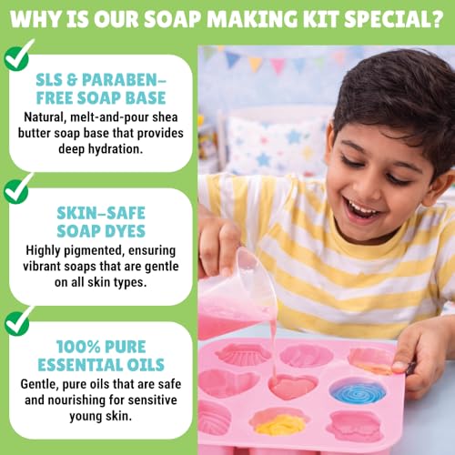 Image of Kalakaram Kids Soap Making Kit - DIY Craft & Activity Set for Kids (Ages 6-12) with Molds, Colors, and Educational Fun - Creative Birthday Gift for Boys & Girls
