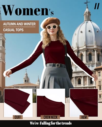 Neer 4 Pack Women's Long Sleeve Shirts Crew Neck Cotton Slim Fittd Tops Stretchy Casual Tight Basic Tees 2025 Fall4