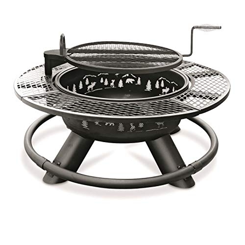 CASTLECREEK 47' Fire Pit BBQ Grill Outdoor Wood Burning Steel Log Firepit for Camping, Grilling, Smores, Yard, Cooking Outside, Barbecue, Bonfire