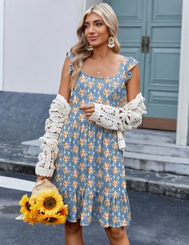 Image of Zeagoo Womens Summer Dress Casual Ruffle Tiered Floral Square Neck Sundresses Beach Boho Mini A-line Dress 2026 with Pockets