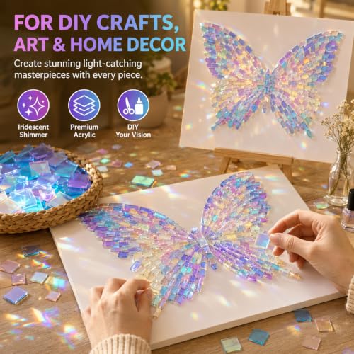 Image of TOEPODO 100pcs Mini Iridescent Holographic Acrylic Squares 1 inchx1 inch,1 /8 inch Thickness, Transparent Rainbow Cast Acrylic Sheets Plexiglass Sheets for DIY Crafts, Art Deco, Light & Shadow Artwork /Home Deco