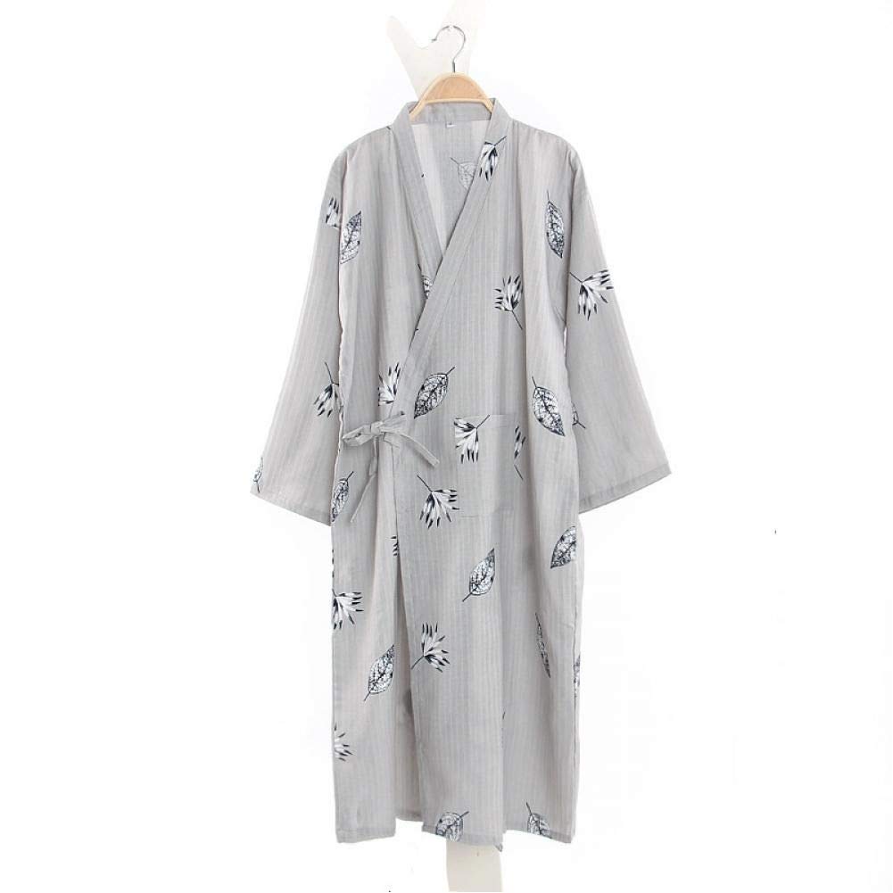 Japanese Kimono Nightgown Men'S Bathrobe Cotton Linen Spring And Autumn Wind Large Size Loose Tie Long Thin Yukata
