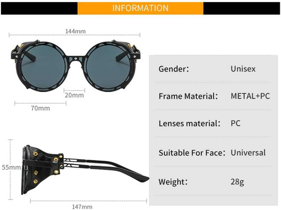 Oversized Men Punk Sunglasses For Women Metal Shades Round Steampunk Eyeglasses Vintage UV400