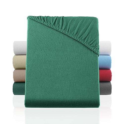 BaSaTex Flausch Feinbiber Winter Spannbettlaken Biber Spannbetttuch | 100% Baumwolle | 140x200 – 150x200 cm | Dunkelgrün
