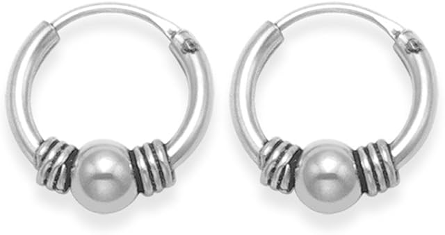 Sterling Silver SMALL Bali Hoop earrings, ball & twists - Size - Small: 9.5mm diameter. BEWARE 9mm is TINY & FIDDLY TO INSERT. 6200