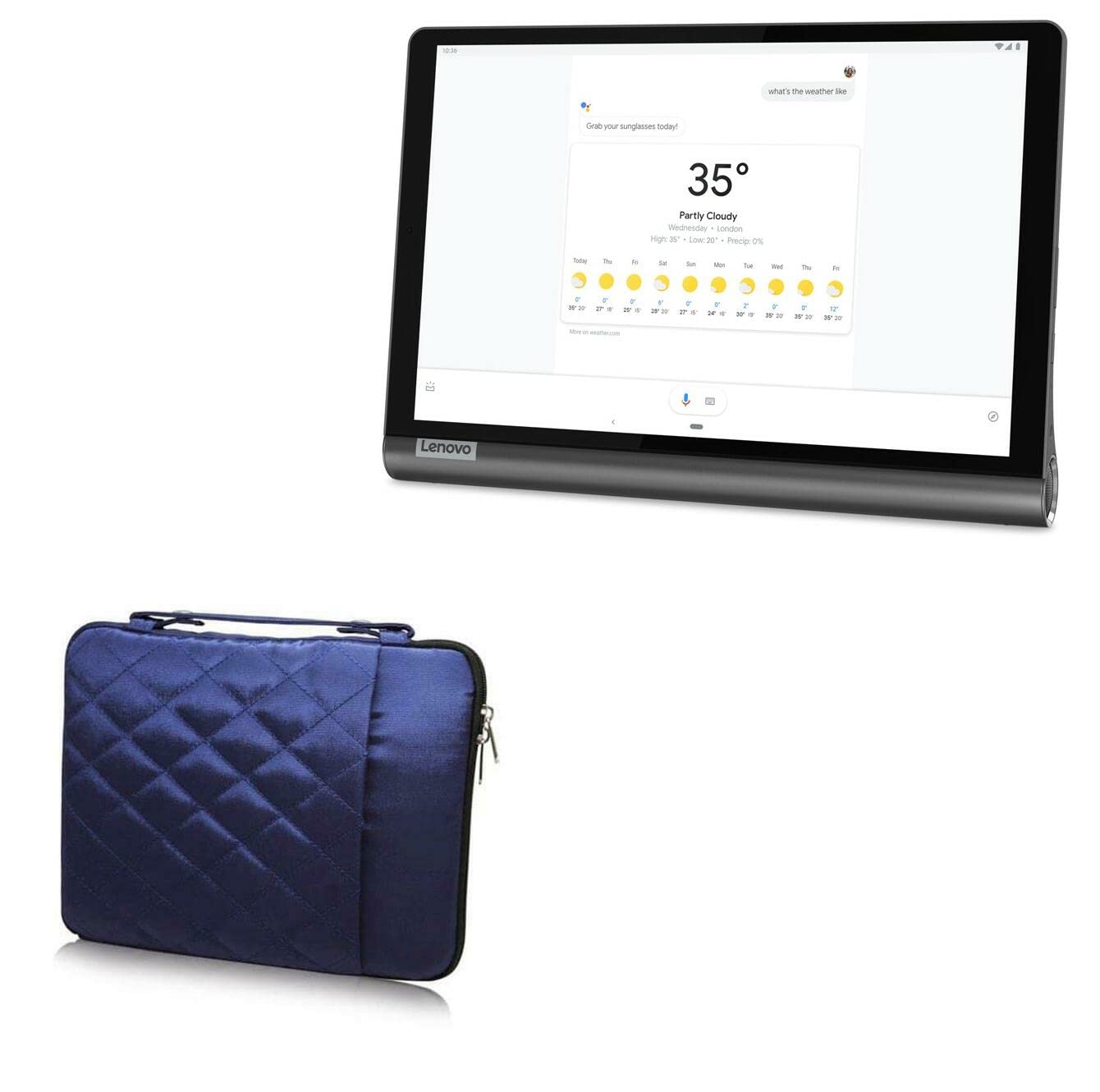 BoxWave Case Compatible with Lenovo Yoga Smart Tab Row - Quilted Carrying Bag, Soft Synthetic Leather Cover w/Diamond Design - Navy