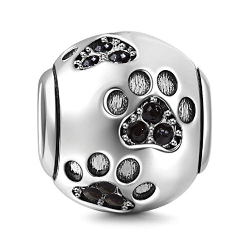 Hundepfötchen-Anhänger, aus 925er-Sterlingsilber, Tieranhänger, Geburtstagsanhänger, für Pandora-Bettelarmbänder Schwarz