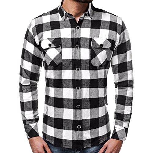 FORUU Men's Shirts Long Sleeve Button Down,2020 Autumn Winter Shirts Plus Size Casual Slim Fit Plaid Business Casual Turn-Down Collar Shirts Dress Shirt Tops Work Party Daily