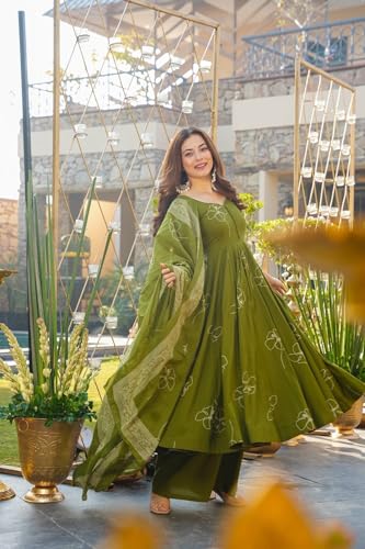 Image of ANNI Designer Women's Viscose Blend Umbrella Style Printed Kurta Palazzo with Dupatta | Elegant Kurta Set for Women | Stylish Palazzos & Dupatta Set | Ethnic Wear for Women