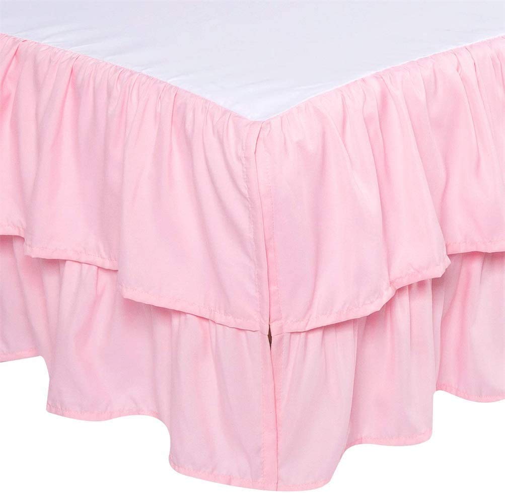 Feyart Gonna per culla con volant, a due strati, per lettino per bambini, con volant, decorazione per la casa, copriletto, 137 x 190 + 38 cm, rosa