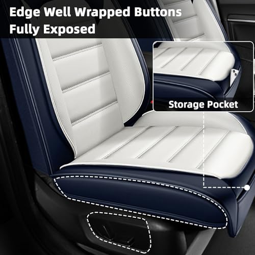 Image of Car Seat Cover Fit for Nissan 370Z 2009-2021,Compatible Airbag Non-Slip Waterproof Seat Cover,Car Seat Protector Premium Interior (Standard 2 Seats,Blue White)