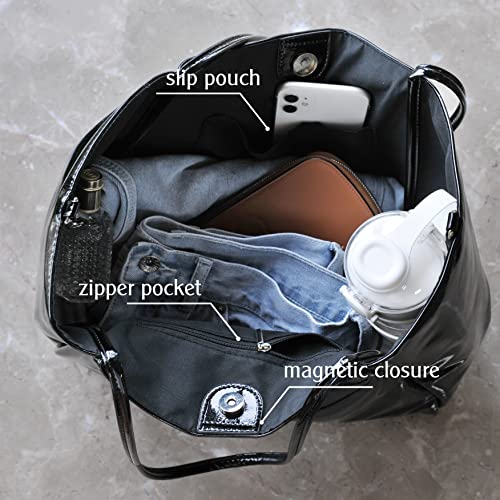 Bolso Tote brillante de cuero sintético para mujer miniatura 5