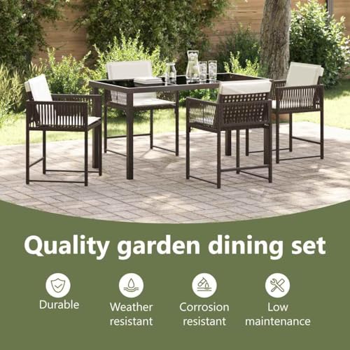Ensemble de Salle à Manger Jardin 5 pcs en Polyrotin Marron Durable - 5