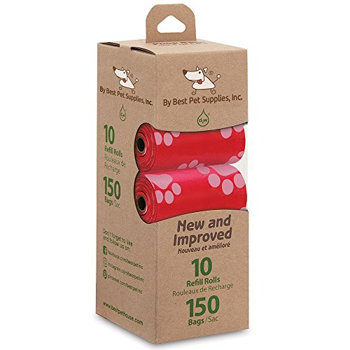 Image of Best Pet Supplies Dog Poop Bags, Rip-Resistant and Doggie Waste Bag Refills with d2w Controlled-Life Plastic Technology - Pack of 150, Red (Scented)