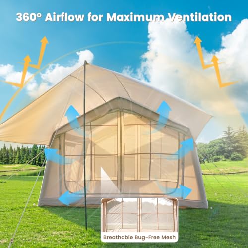 Image of Inflatable Tent, Easy Setup 4 /6 /8 /10 /12 Person Blow Up Tent with Hand Pump | Spacious 2-room glamping tent with quick inflatable setup and waterproof fabric for 4-season family camping adventures