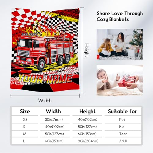 Boys Blanket, Fire Truck Blanket for Boys, Personalized Throw with Name, Custom Car Gifts for Kids, Warm Fleece Throw for Couch & Sofa, 40"x50"
