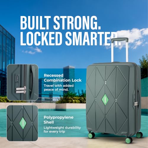 Image of American Tourister Qubiz | Check-in Trolley Bag (80 cm) | 360 8 Wheel Travel Luggage | Hard Case Polypropylene Suitcase | Recessed Combination Lock | Green