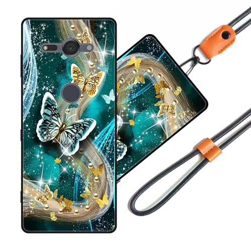 JEZSTHAI Schutzhülle Kompatibel mit Sony Xperia XZ2 Compact Hülle Silikon Dünn mit Muster Design,Weiche Flexibel Stoßfeste Handyhülle mit Handykette und Handykordel zum Umhängen,Nr.A04