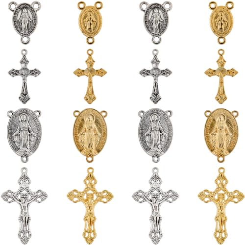 SUNNYCLUE 1 Caja 40 Piezas 8 Estilos Rosario Cruz Encantos Crucifijo de Plata Rosario Encanto Pascua Vacaciones Oro Aleación Tibetana Oval Araña Enlaces Encanto para Fabricación de Joyas Suministros d