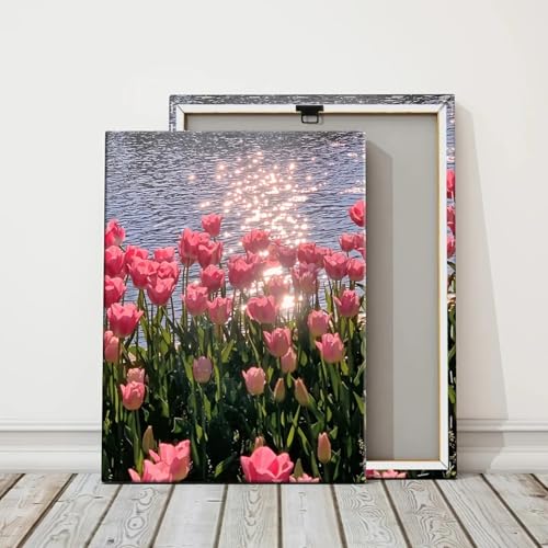 Mur vide ? Toile fleurs roses 50x70cm avec cadre solution déco