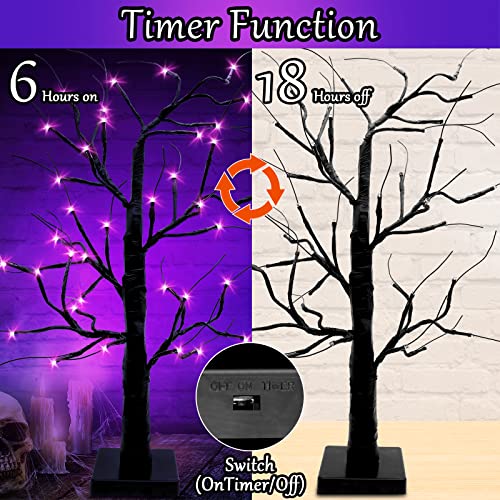 Surcvio 2 Ft Halloween Decorations Black Spooky Tree With 36 Purple Led Lights, Battery Operated And Can Be Timed, Halloween Artificial Birch Tree Decor For Home Indoor Tabletop (Battery Not Include) #TOP3