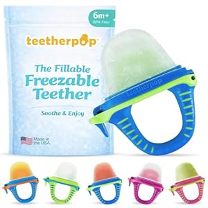 Teetherpop Fillable Freezable Teethers for Babies – Breastmilk Teether with Spill-Proof Sippy Slits – Teething Popsicle for Baby, Liquids & Purées, Cooling Teething Relief Feeder Pacifier – BlueLime