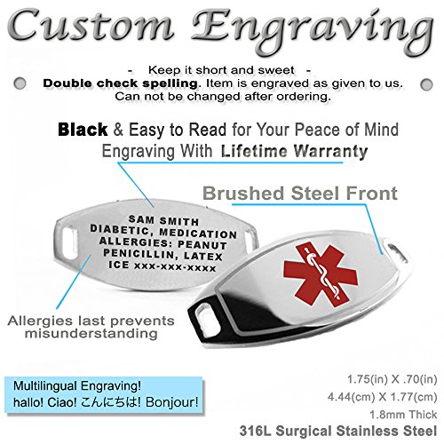 My Identity Doctor - Custom Engraved Medical ID Bracelet - 316L Steel for Teens, Adults - Medium - Red - Wrist Size 8.5 Inch