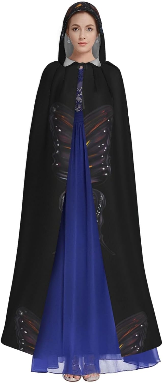 Mystery Butterfly Men Women Halloween Role Play Party Decoration Hooded Poncho Black