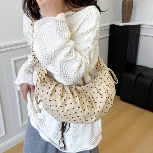 Crescent Crossbody Bags for Women Slouchy Shoulder Bag Drawstring Hobo Dumpling Bag Polka Dot Purse Work Commuter Travel3