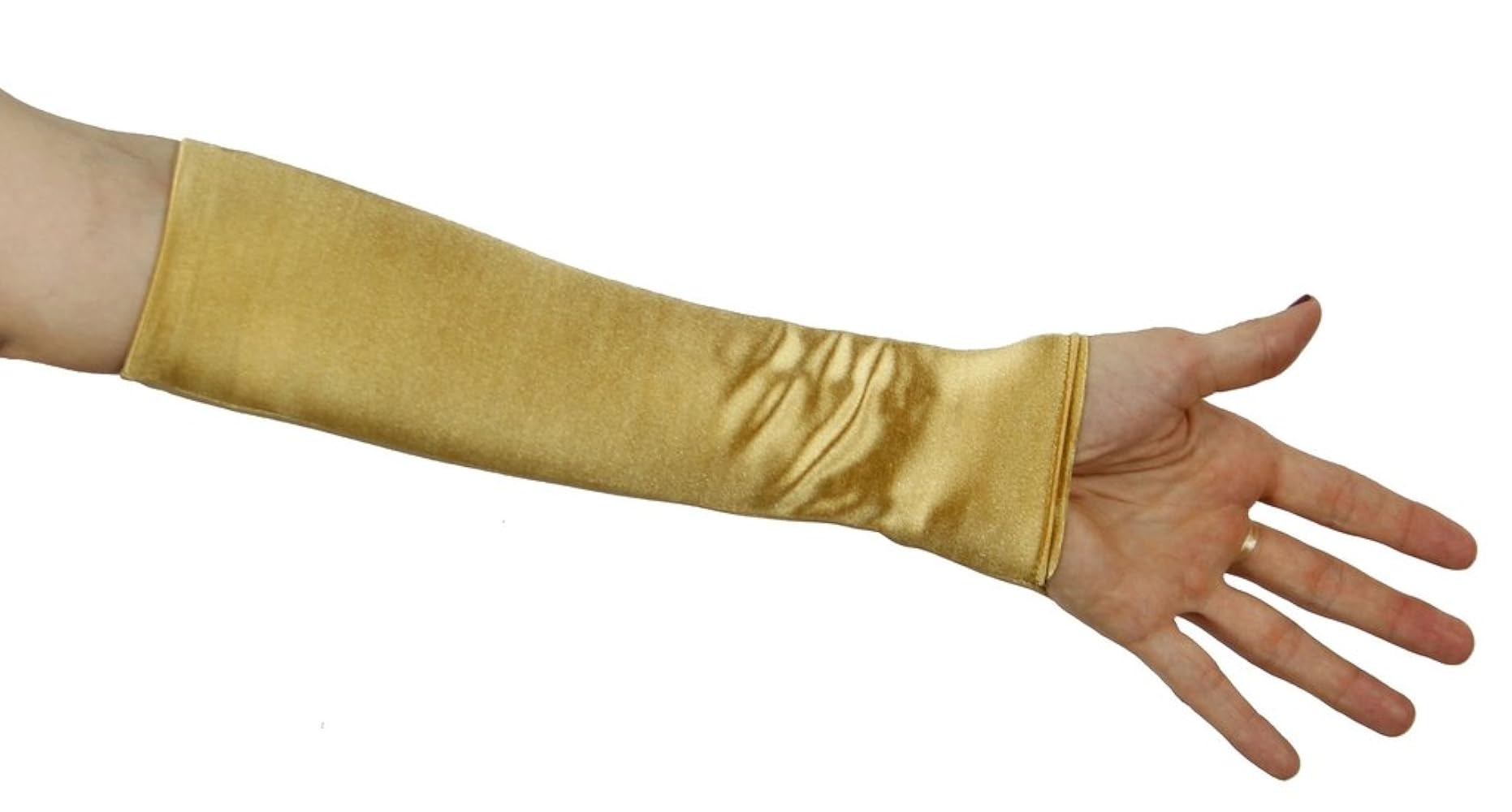 Cinderella Satin Fingerless Elbow Length Gloves, Gold at