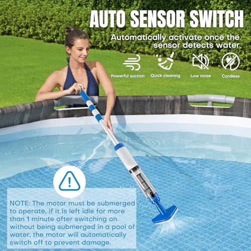 Bostar Akku Poolsauger mit Teleskopstange, 3 in 1 Kabelloser Poolreiniger Handstaubsauger mit Filter Tragbarer Pool Bodensauger für Kleine Pools Spa