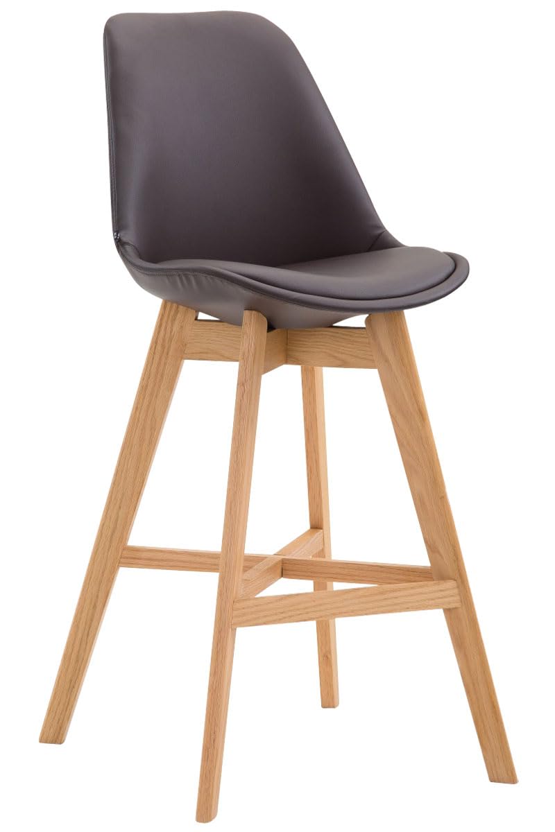 Taburete Cannes Tapizado en Cuero Sintético I Taburete Cocina con Reposapiés I Silla Bar con Base de Madera I Color: | Color marrón Color del Marco Natura