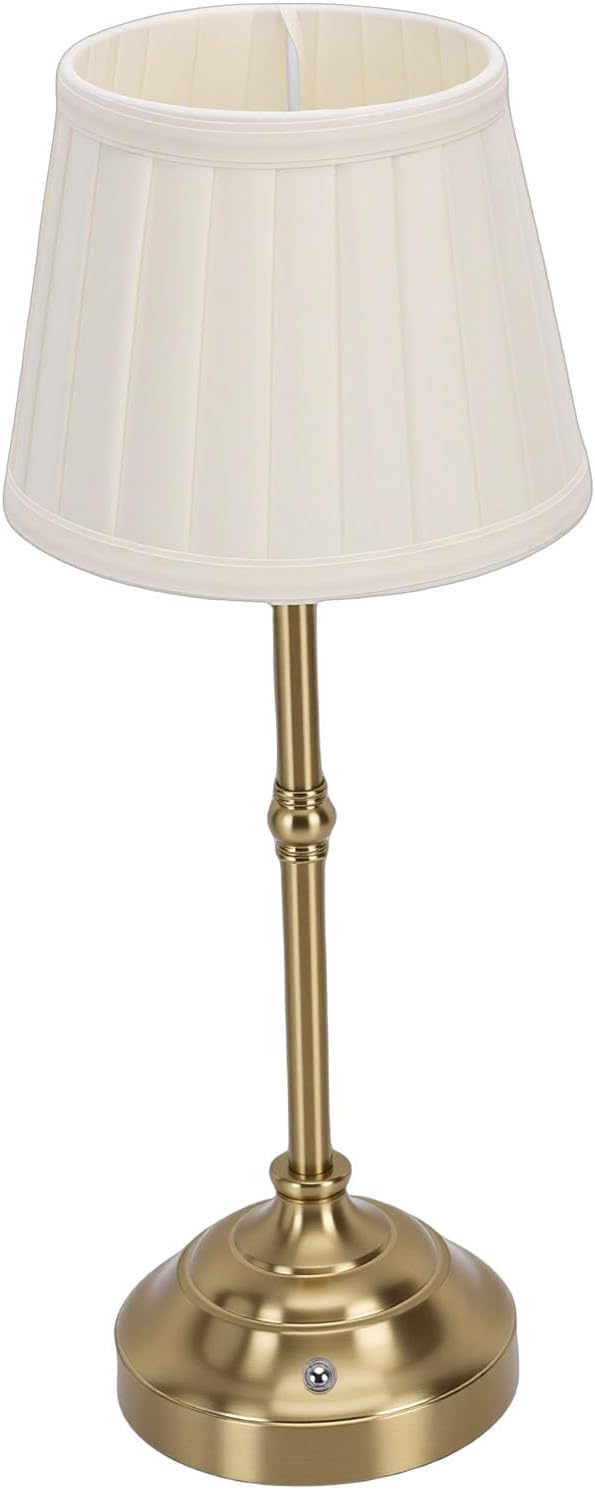 Diydeg Cordless Table Lamp, Dimmable LED Desk Lamps with Pleated Fabric Shade, 1200mAh Rechargeable Portable Aluminum Bedside Night Light for Home Restaurant Studies Patio Cafes