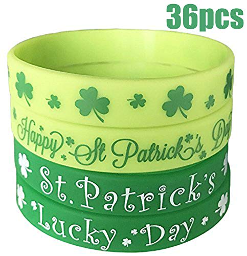 AISENO St. Patrick's Day Shamrock Bracelets Rubber Wristbands Party Favors Supplies Gifts 36Pieces