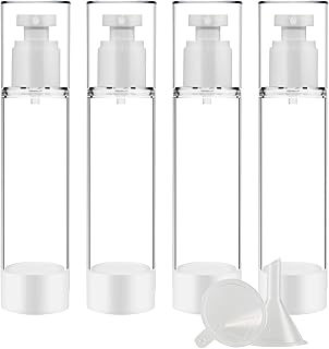 ZEOABSY 4 Pieces 100 ml Vacuum Airless Spray Bottle & 1PCS funnel, 100ml Plastic Empty Travel Bottles Atomisers Fine Mist Spray Bottles Cosmetic Perfume Spray Bottle Container - No Tube Needed