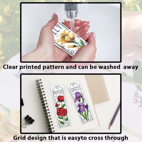 Image of ACRNIGHEET 6PCS Cross Stitch Bookmark Kits for Beginner Flower Crossstitch Kits Adult Rose Daisy Lily Stamped Embroidery Bookmarks with Accessories for Adults Craft Gift 11CT