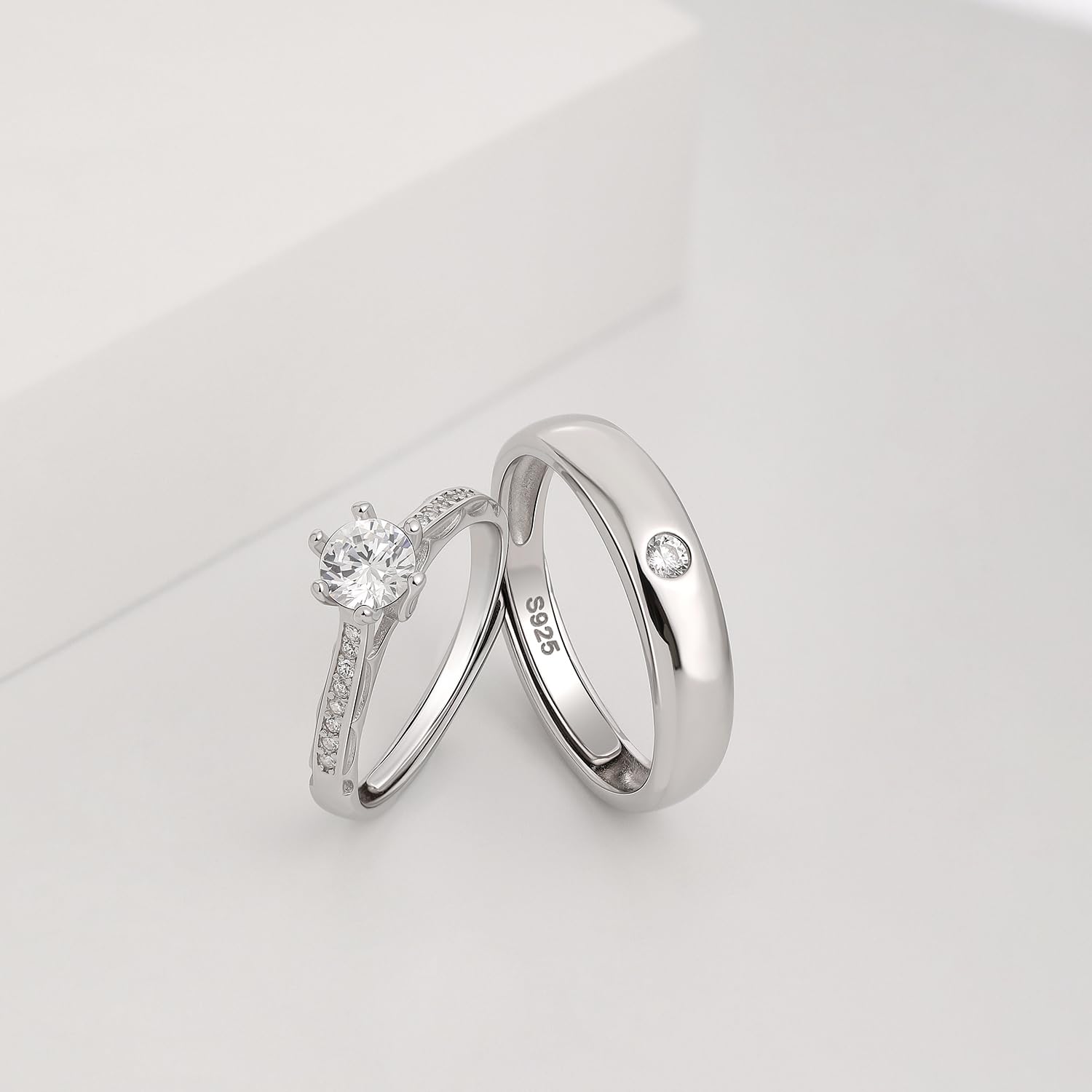 Meissa Alianza Anillos de Pareja Ajustables Plata de Ley 925 Anillo de Compromiso para Él y Ella Regalo San Valentín Cumpleaños Navidad, Hombres 4,5mm