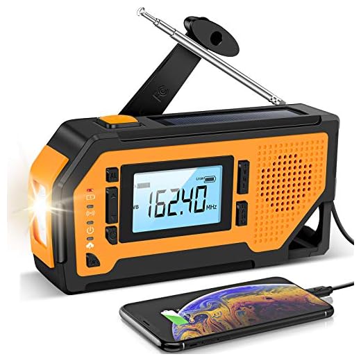 Emergency Solar Hand Crank Radio- Aiworth AM/FM/NOAA Weather Radio, Portable Survival Radio with LED Flashlight,Cell Phone Charger, SOS Alarm for Home and Emergency