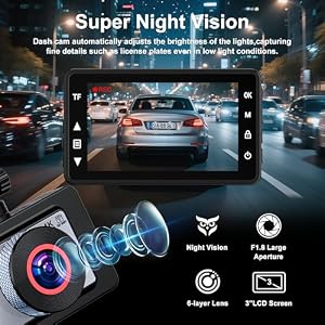 Dash Cam Front and Rear, 4K Ultra HD Dash Camera for Cars, 64GB Card Included, Built-in 5G WiFi Mobile APP Control, 3" IPS Screen, Super Clear Night Vision, 170°Wide Angle, G-Sensor, 24H Parking Monitor — photo 3 of 6