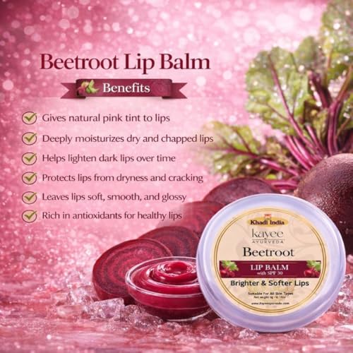 Image of Khadi Natural Lip Balm for Men and Women | Deep Conditioning Lip Treatment with Shea Butter & Almond Oil | Prevents Dryness and Keeps Lips Soft All Day (Beetroot)