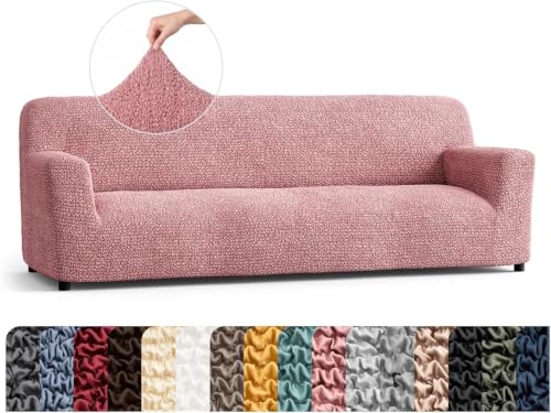 Image of Bellissima Sofa Covers - Premium Luxury Microfibra Plain Stretchable Sofa Cover Fully Covered Slipcover, Imported from Italy (Dusty Rose, 4 Seater-UN)