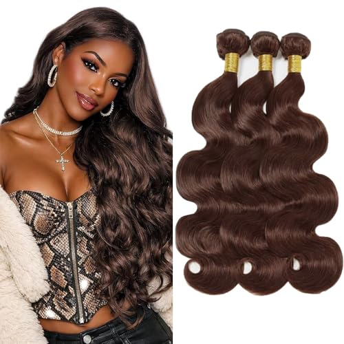 28 30 32 Inch Brown Body Wave Bundles Human Hair Color #4 Bundles Peruvian Virgin Remy Brown Bundle Double Weft Hair Weave 150g image 5