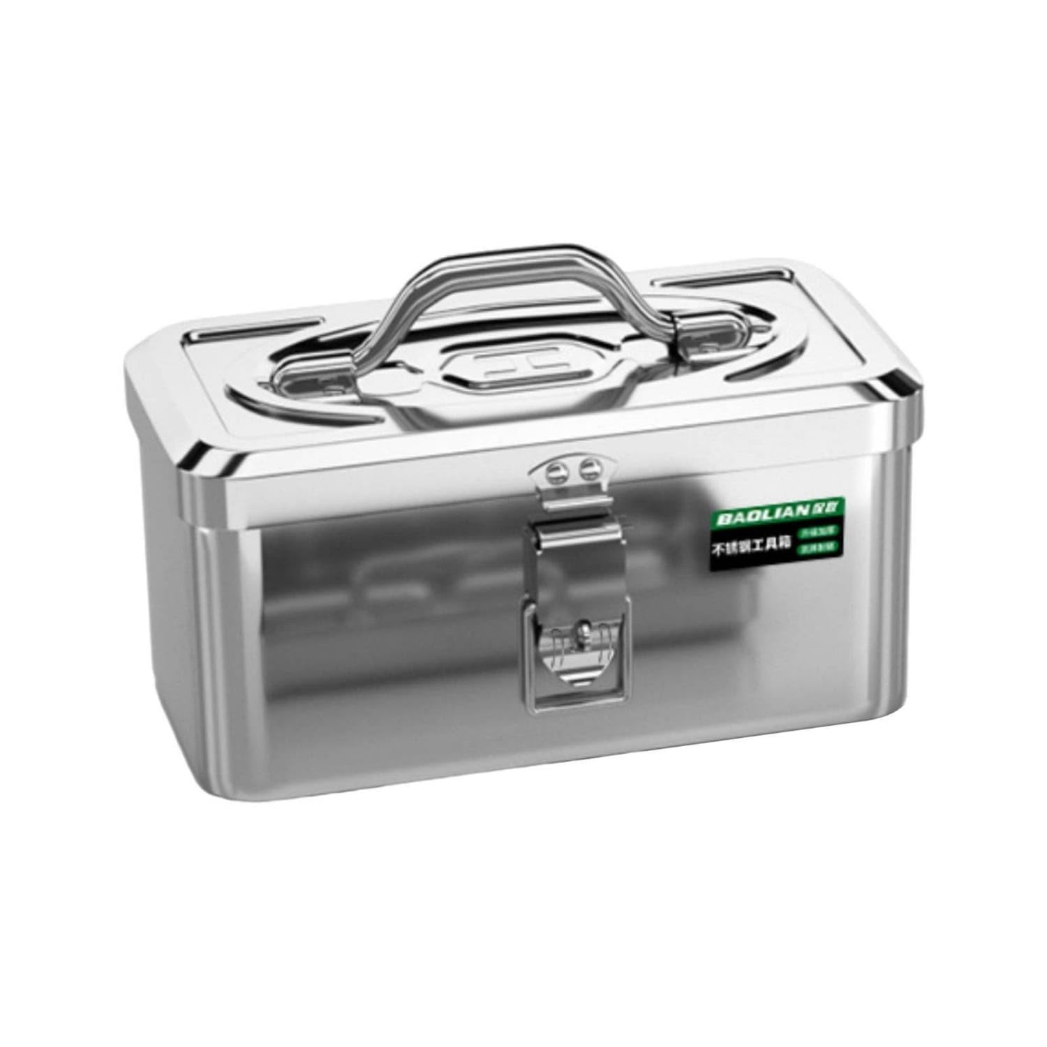 Reinforced Steel Toolbox Hinged Lid Steel Tool Box Latch Closure Metal Toolbox Carrying Handle, M, Double Layer-image-22
