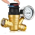 Kohree RV Water Pressure Regulator for RV Camper, Adjustable Handle Brass Lead-Free Reducer Valve RV Water Pressure Regulator with Gauge and 2 Inlet Screened Filters for RV Camper Travel Trailer