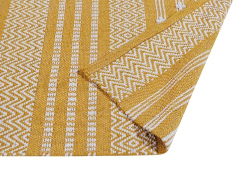 Image of FIASCO Hand Woven 100% Natural Cotton Export Quality Designer Striped Rug, Bed Side Runner Rug Carpet for Bedroom, Passage,Living Room, Size- 2X5 Feet Yellow & White Zig zag New